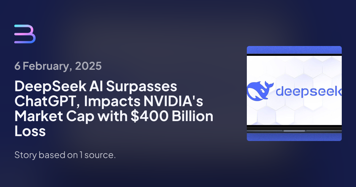 DeepSeek AI Surpasses ChatGPT, Impacts NVIDIA's Market Cap with $400 Billion Loss